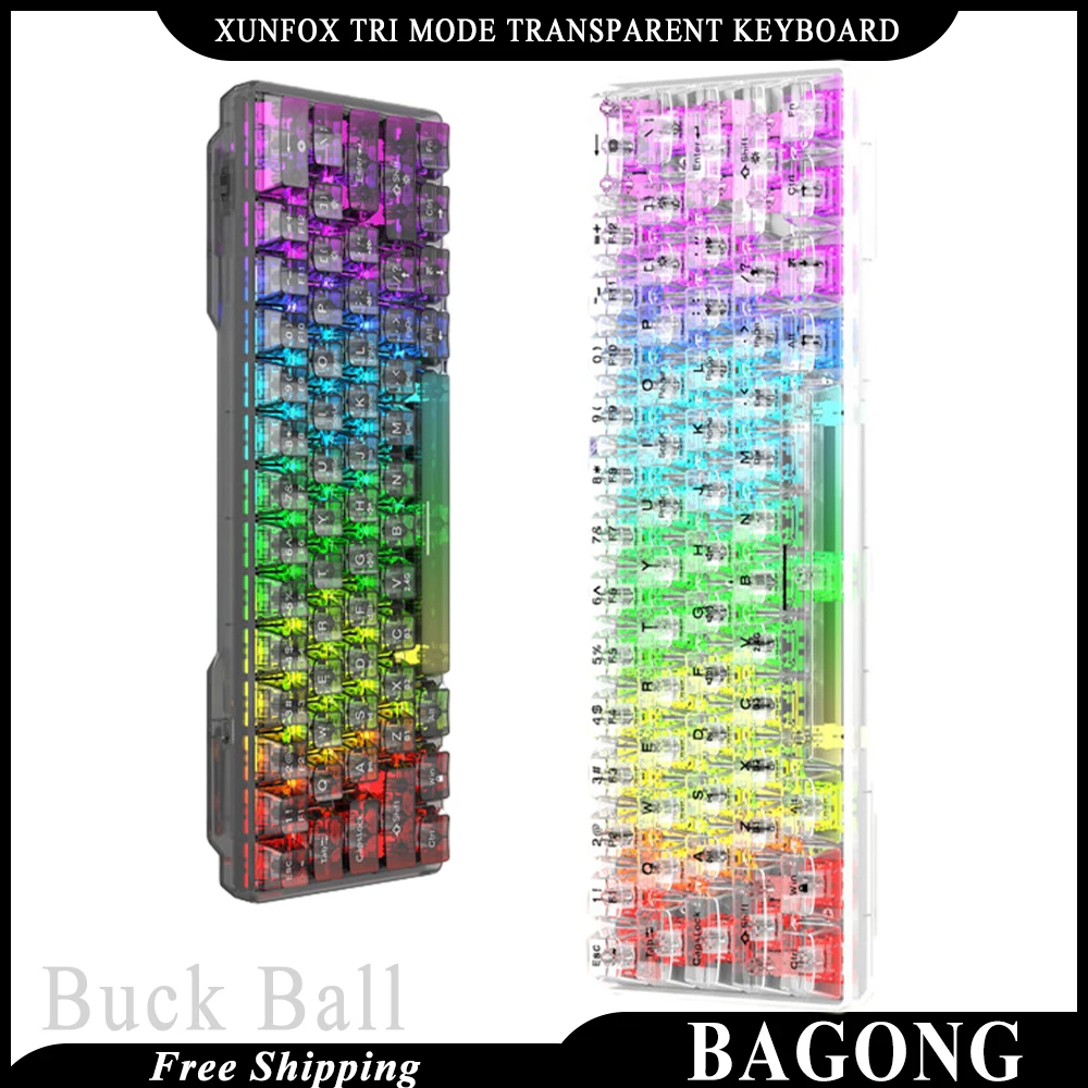 Клавиатура Xunfox K30pro с тремя режимами, беспроводная клавиатура с поддержкой Bluetooth Hotswao, аксессуары с Rgb-подсветкой для компьютера, ПК, подарки для мужчин