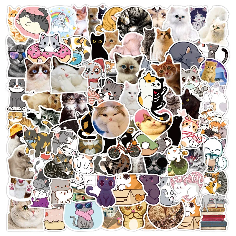 100Sheets Non-repetition Cute Cat Stickers Laptop Suitcase Skateboard Guitar Phone Cartoon Stickers Kid Gift Toys