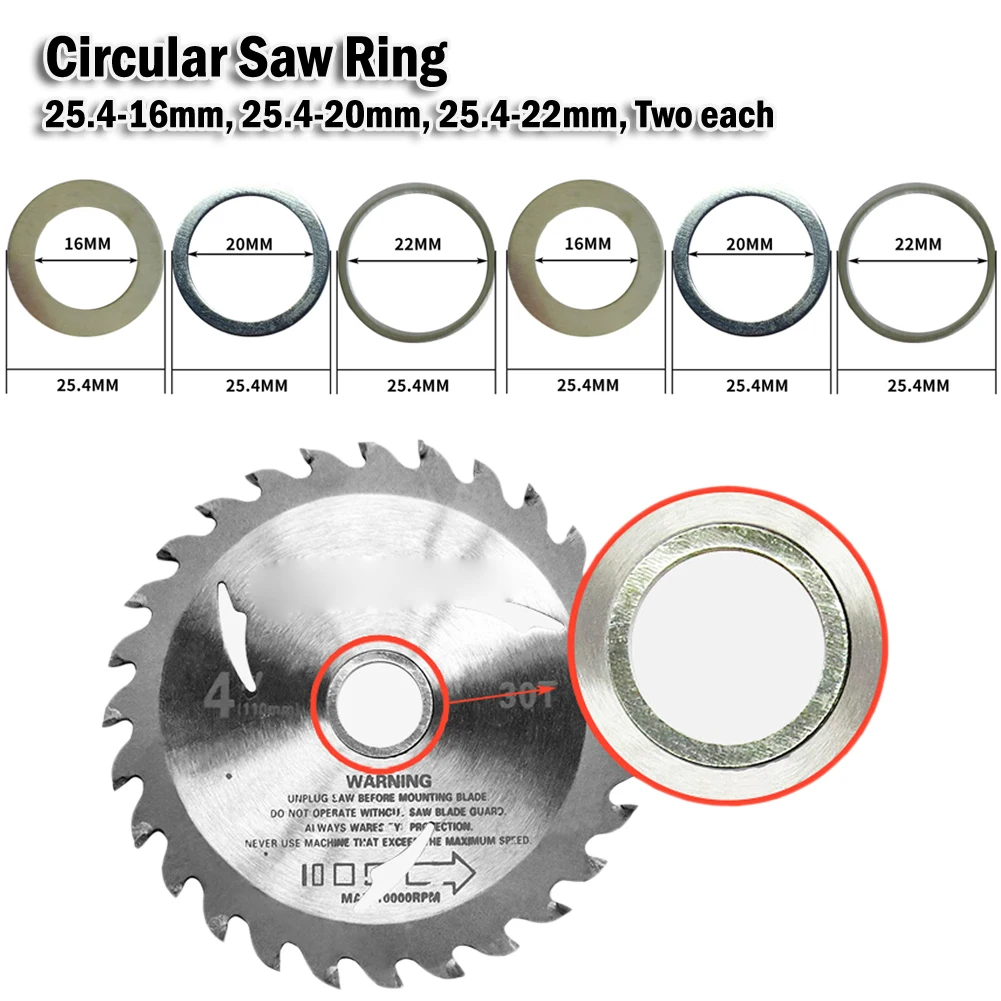 

6Pcs Set Circular Saw Ring For Circular Saw Blade Reduction Ring Conversion Ring Cutting Disc Woodworking Tool Cutting Washer