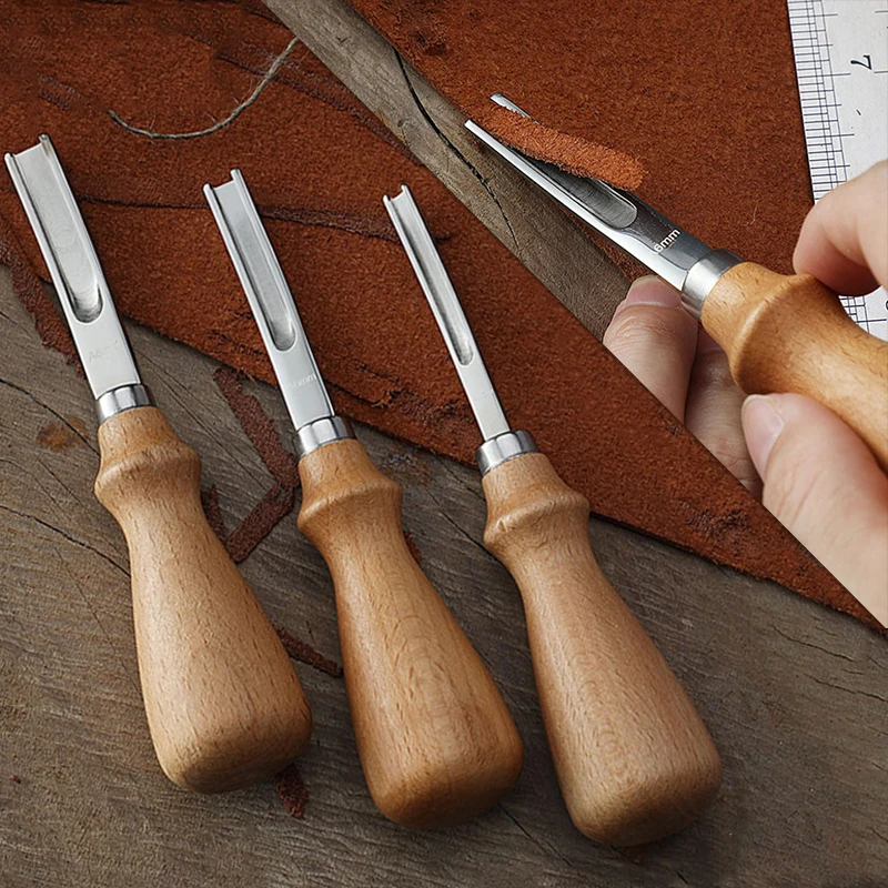 

A4mm A6mm A8mm Practical Leather Craft Edge Beveler Skiving Beveling Knife DIY Hand Carving Cutting Craft Tool with Wood Handle