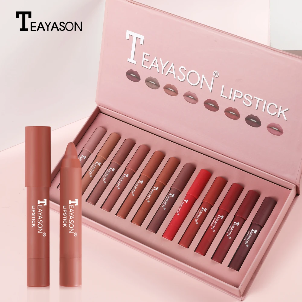 

12PCS / Set Lipstick Set Matte Texture Lip Stick Pencil Pen Velvet Charm Lip Makeup Long Lasting Nude Cosmetic Kit