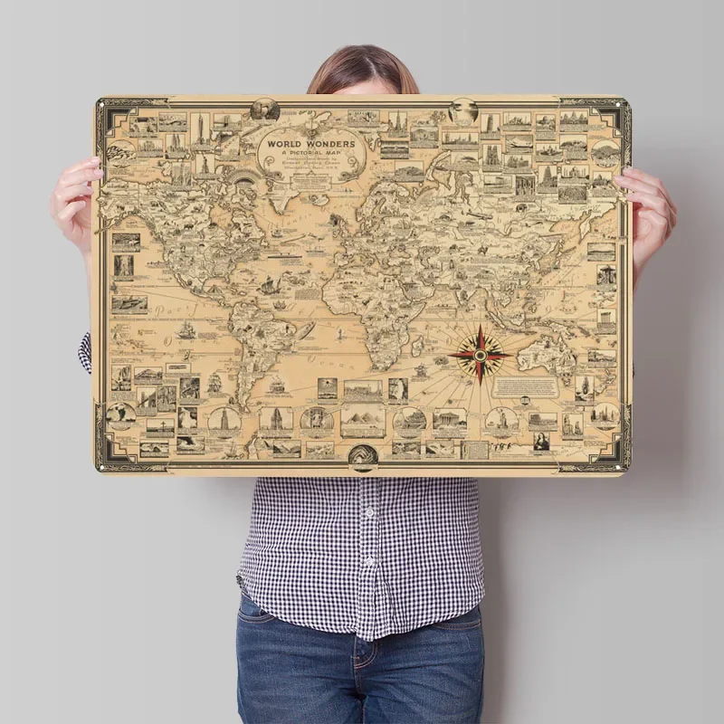 

Металлическая карта мира с чудесами