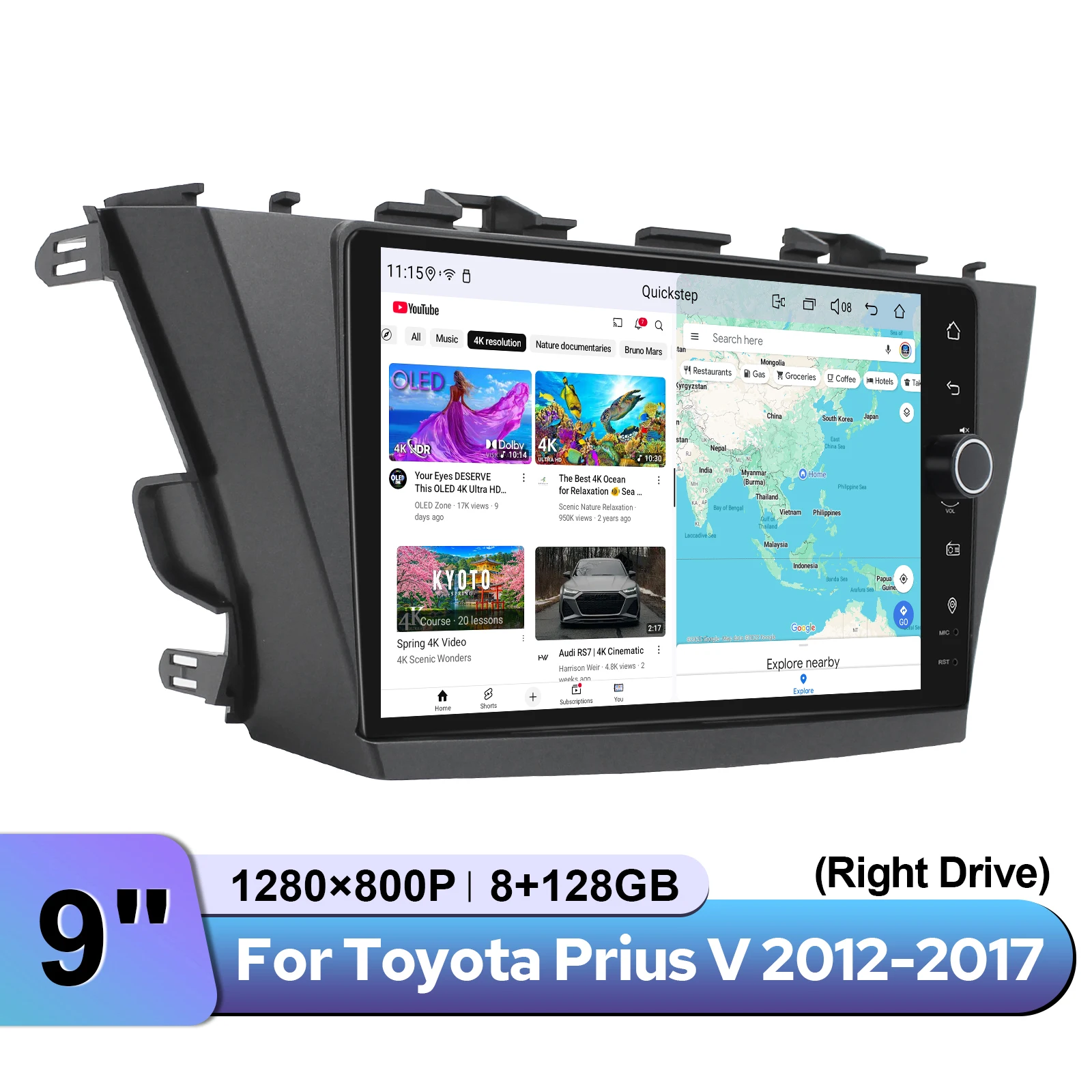 Фото Обновленная 9-дюймовая Android-магнитола для Toyota Prius V 2012-2017 (правый руль) с CarPlay и Android Auto, мультимедийный плеер Plug&Play №3