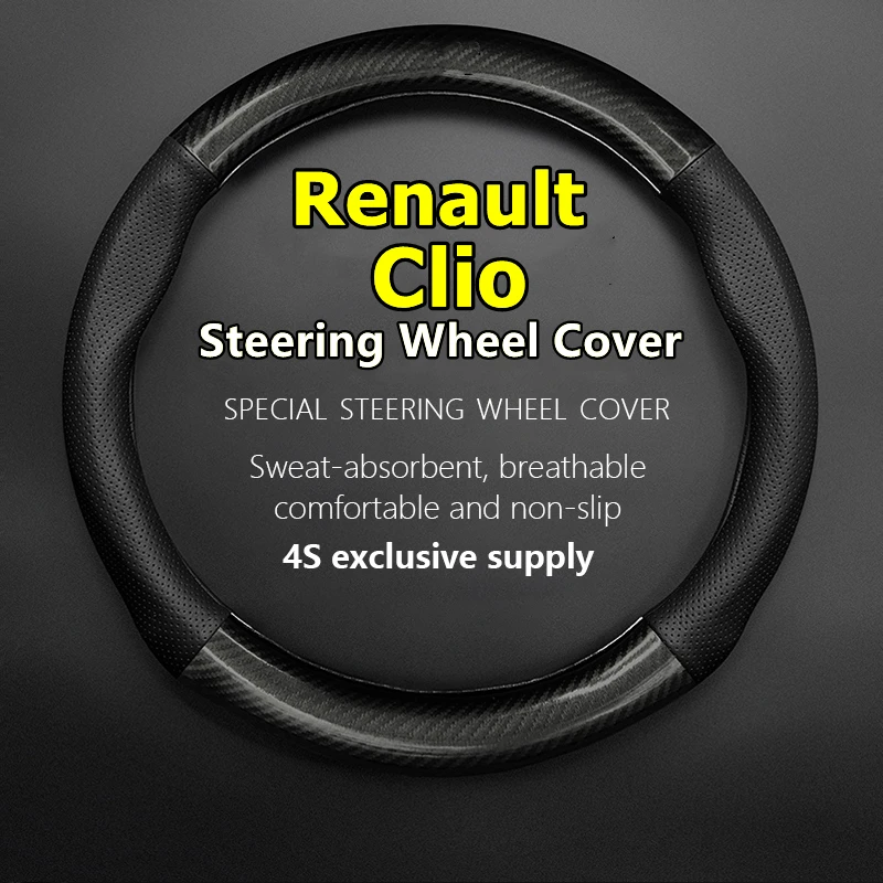 

For Renault Clio Steering Wheel Cover Genuine Leather R.S.200 16 18 GT Line Look Pack Trophy EDC 2015 Iconic 2016 2017 2018 2019