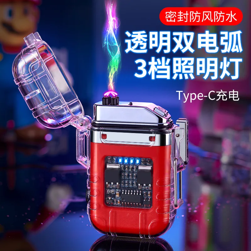 

Уличная ветрозащитная светящаяся прозрачная оболочка, водонепроницаемая перезаряжаемая зажигалка с двойной дугой, креативная зажигалка, ...