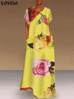 vonda sleeveless dress 2022 fashion summer women vintage floral printed casual short sleeve long maxi vestidos bohemian sundress