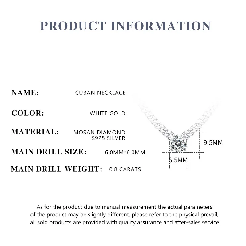 FASIFAN S925 Серебряное кубинское ожерелье с муассанитом посеребренное белое золото