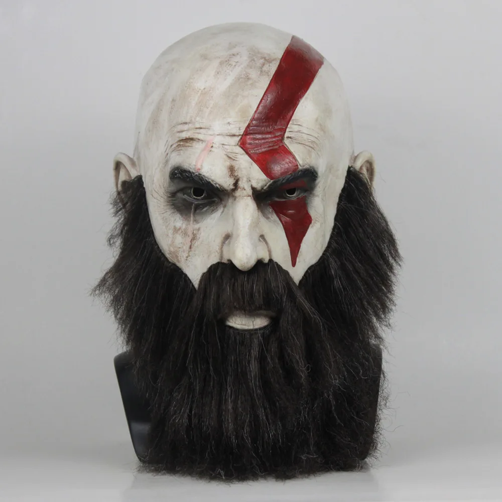 

Game God Of War 4 Kratos Mask with Beard Cosplay Horror Latex Party Masks Helmet Halloween Scary Party Props