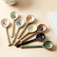 japanese style soup spoon household creative rough pottery hand painted ceramic tableware spoon rice spoon dessert spoon zb672
