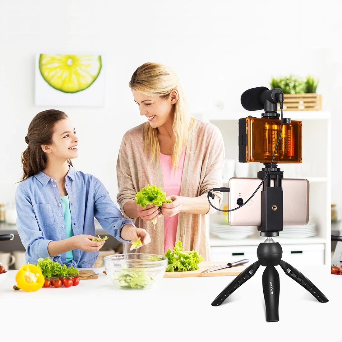 

PULUZ Smartphone Video Vlogger Kits Microphone LED Fill Light Mini Tripod For Phone Vlog Video Recording Condenser GT