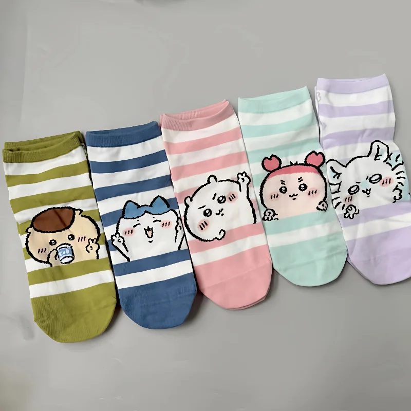 Фото Носки Chiikawa Hachiware Usagi Kawaii с аниме-принтом, полосатые, для взрослых, удобные, милые, сохраняющие тепло, подходят для всех сезонов №1
