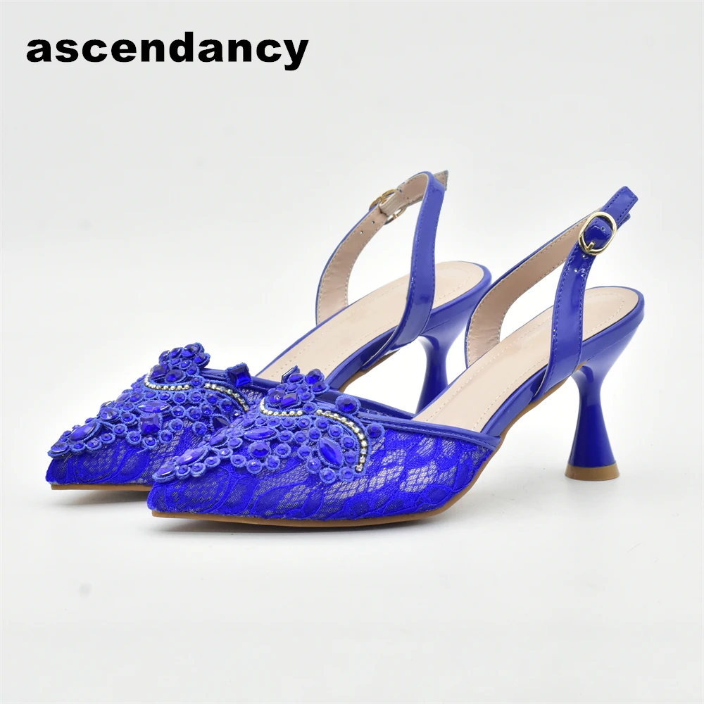 

New Italian Design Sparkling Diamond with Pearl Flower Decoration Exquisite Party Elegant Ladies Shoes Wedding Shoes Bride