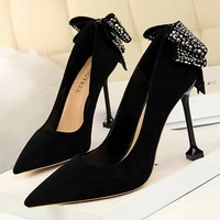new shoes suede high heels bow knot pumps women shoes rhinestone women heels stiletto red wedding shoes women basic pump