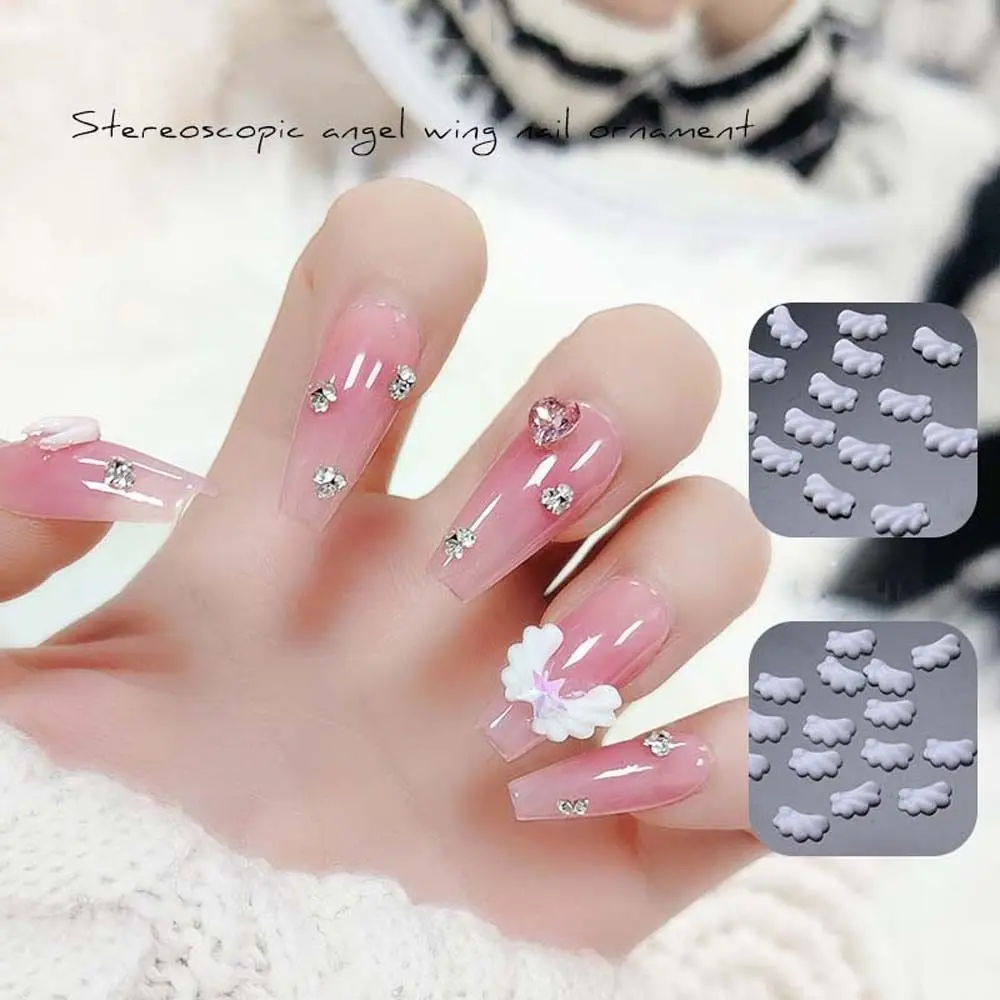 

50Pcs Romantic Nail Art Charm White Angel Wings Resin Left/Right Nails Decorations Moon Stars Nail Jewelry DIY Manicure Tools