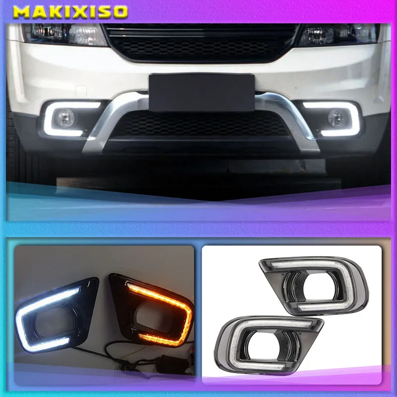 

Светодиодные дневные ходовые огни для Dodge Journey Fiat Freemont 2014 2015 2016 желтые указатели поворота реле DRL Противотуманные фары украшение