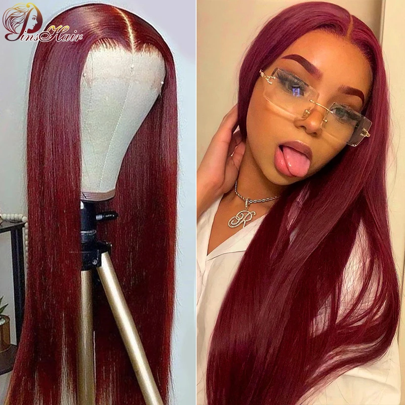 99J Colored Lace Front Human Hair Wigs Pre-Plucked Burgundy 13X4 Lace Front Wig Peruvian Straight Remy Human Hair Wig For Women
