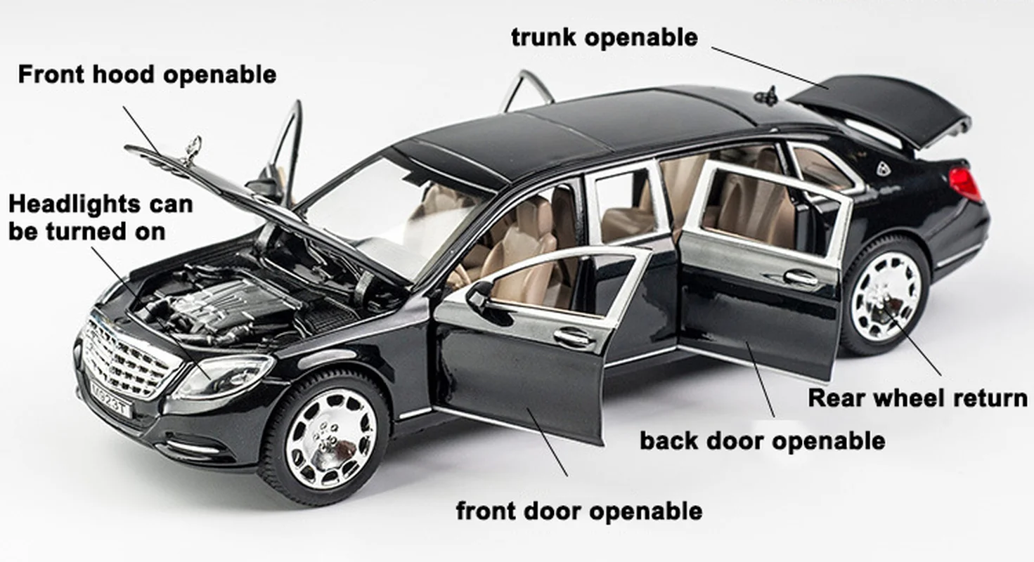 1:24 Maybach S600 металлическая модель автомобиля, литый под давлением сплав, высота имитация, модели автомобилей 6 дверей, можно открыть, инерционн...