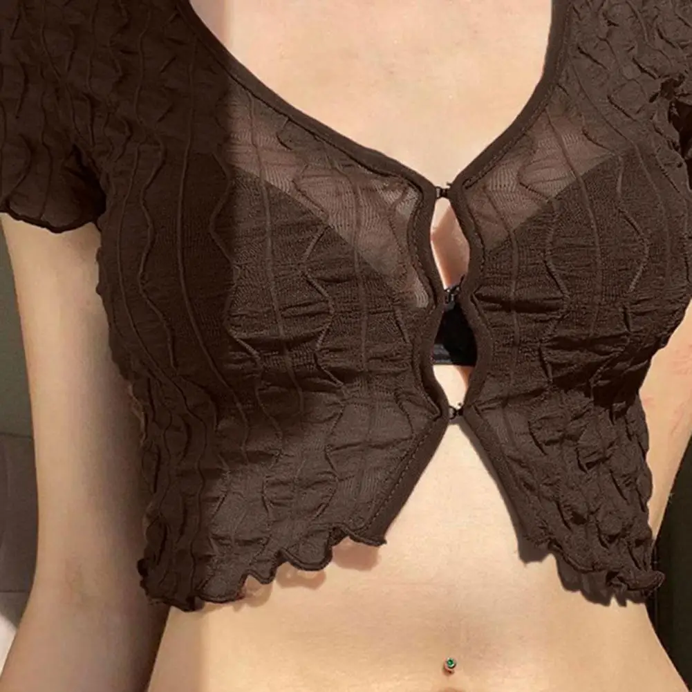 

Sexy Top Trendy Lightweight Comfortable Perspective Net Yarn Short Women Blouse Club Wear