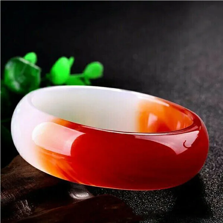 

Natural Red and White Agate Bracelet Widened and Thickened Women's Half Red and Half White Jade Marrow Bracelet Jewelry