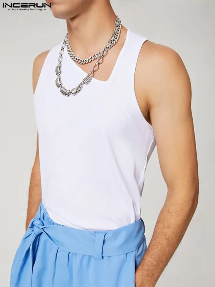 

Майка INCERUN мужская с V-образным вырезом, модная однотонная пикантная безрукавка, асимметричная уличная одежда, повседневная одежда, 5XL, лето ...