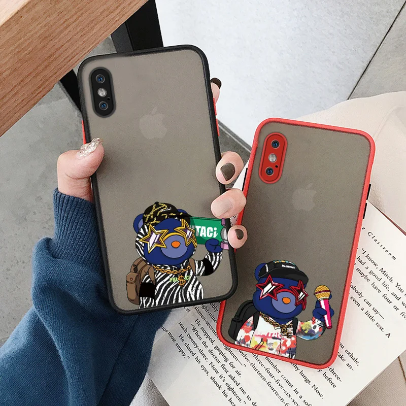 

Cute Bear Impact Resistant Case for iPhone 13 12 11 Pro Max X Xs Xr 8 7 Plus SE 2020 Transparent Silicone Lens Protection Cover