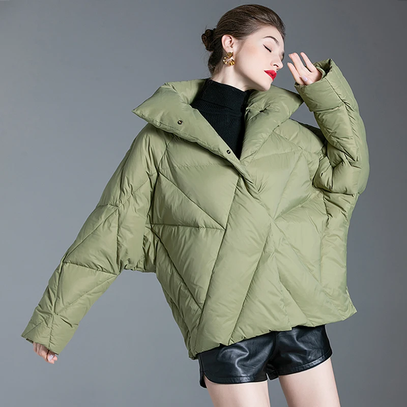 Autumn and winter 2023 new short down jacket women stand collar cocoon type bread jacket large loose small man thickened coat enlarge