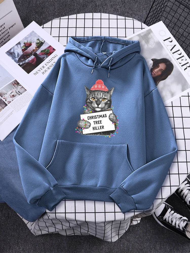 Женский пуловер с принтом ёлки круглым вырезом