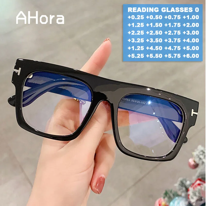 

Ahora Retro Oversized Square Reading Eyeglasses Frames Women Men 0 +125 175 225 275 Anti Blue Light Computer Presbyopia Glasses