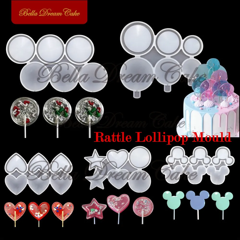 

1pc Round/Star/Heart Shape Rattle Lollipop Silicone Mold DIY Chocolate Candy Shaker Mould Cake Decorating Tools Kitchen Bakeware