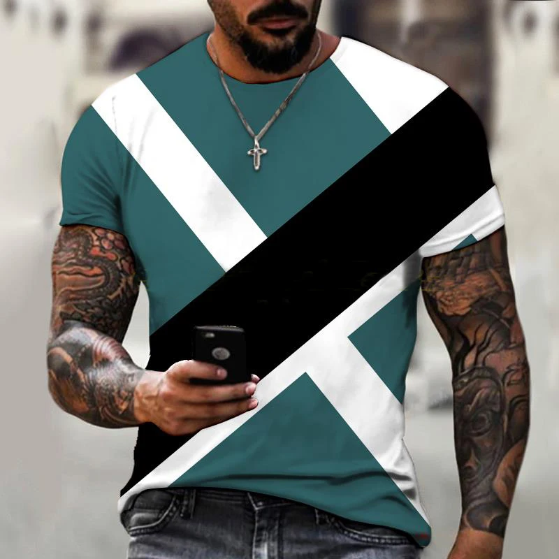 

2022 Nowa modna męska koszulka z nadrukiem 3D w paski Plus rozmiar Męska odzież sportowa XXS-6XL