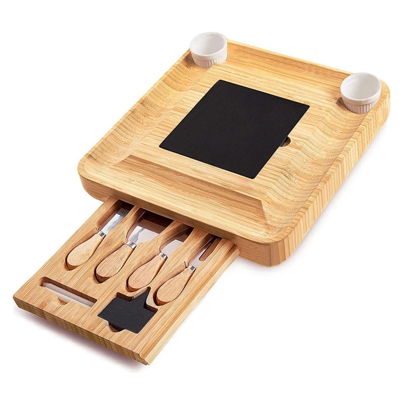 

Cheese Board And Knife Set,Bamboo Charcuterie Board Set, Charcuterie Platter & Serving Tray,House Warming Gift