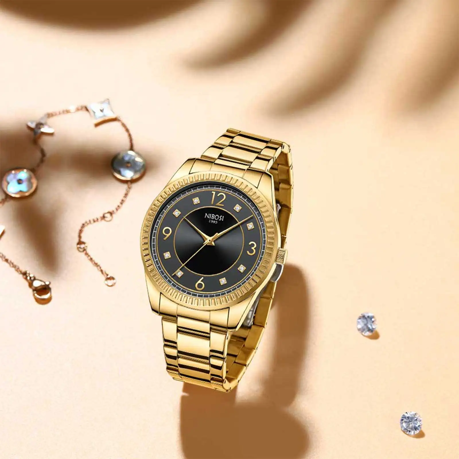 NIBOSI 2023 New Fashion Casual Women's Watch Diamond-Set British Clock Luxury Brand All Steel Watch Relogio Masculino Reloj