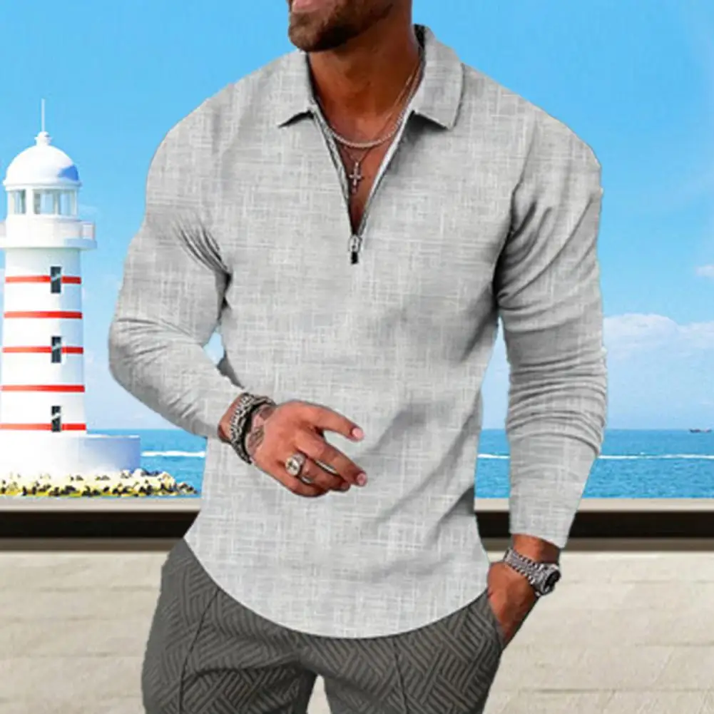 

Soft Men Shirt Soft Breathable Men's V-neck Pullover Stylish Lapel Design Slim Fit for Business Casual Wear in Fall Spring Solid