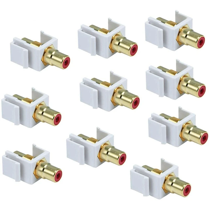 

10Pack RCA Keystone Jack Insert Connector Female Snap In Adapter Port Gold Plated Inline Coupler For Wall Plate