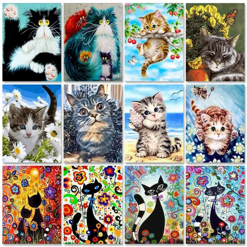 

GATYZTORY 40x50cm Painting by Numbers Cat for Kids Oil Handpainted Kits Drawing On Canvas Home Decor Hobby with Frame