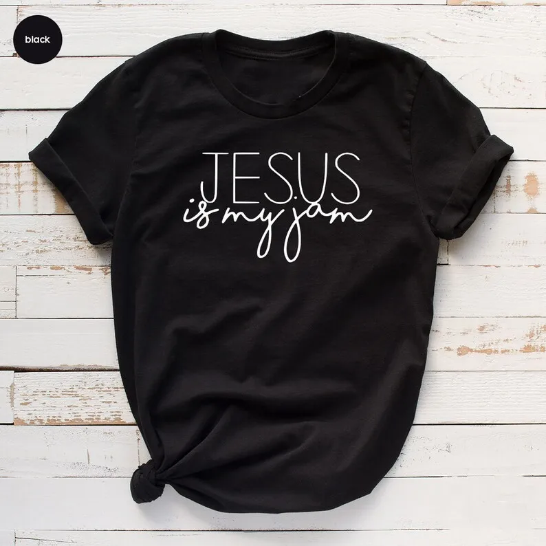 

Jesus Is My Jam Religious T-Shirt Christian Apparel Church Tee Prayer Shirt 100% Cotton Short Sleeve Female Clothes