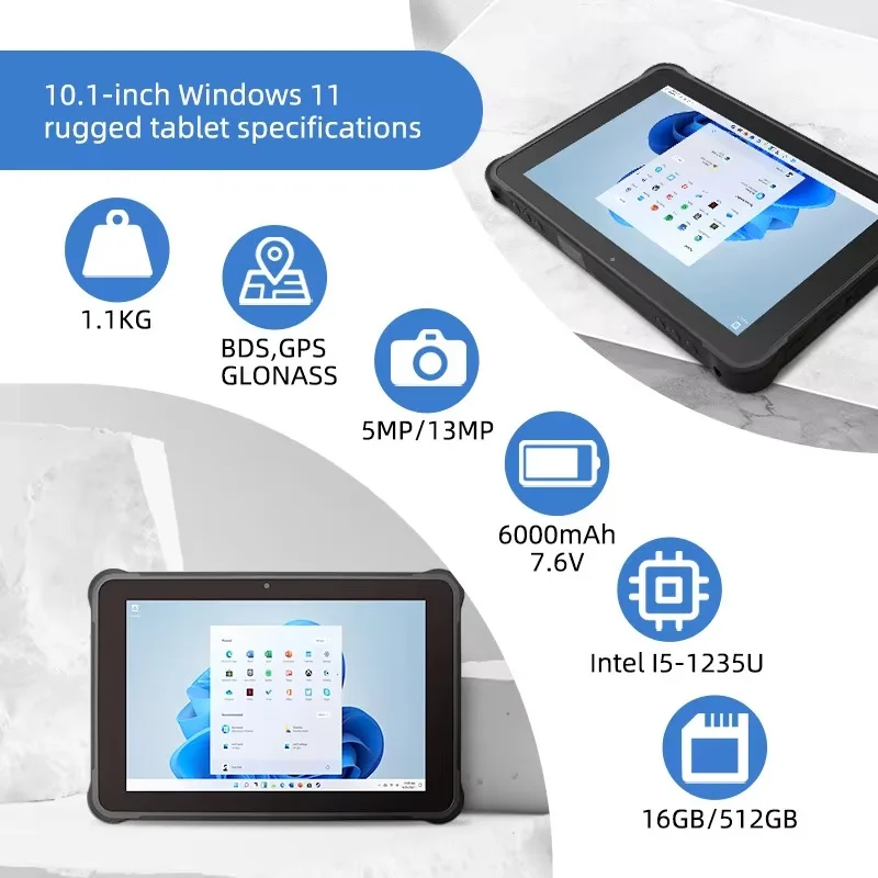 Фото Заводской 4G Lte 32G Ram 1TB SSD 10,1-дюймовый прочный планшетный ПК Win11, промышленная клеммная колодка, прочный промышленный планшет для использования на открытом воздухе №5