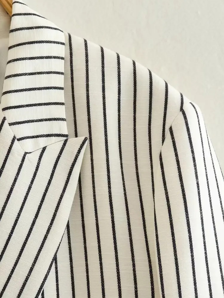 Dave&Di British Ladies Vintage Fashion Boyfriend Stripe Blazer Women Casual Jacket