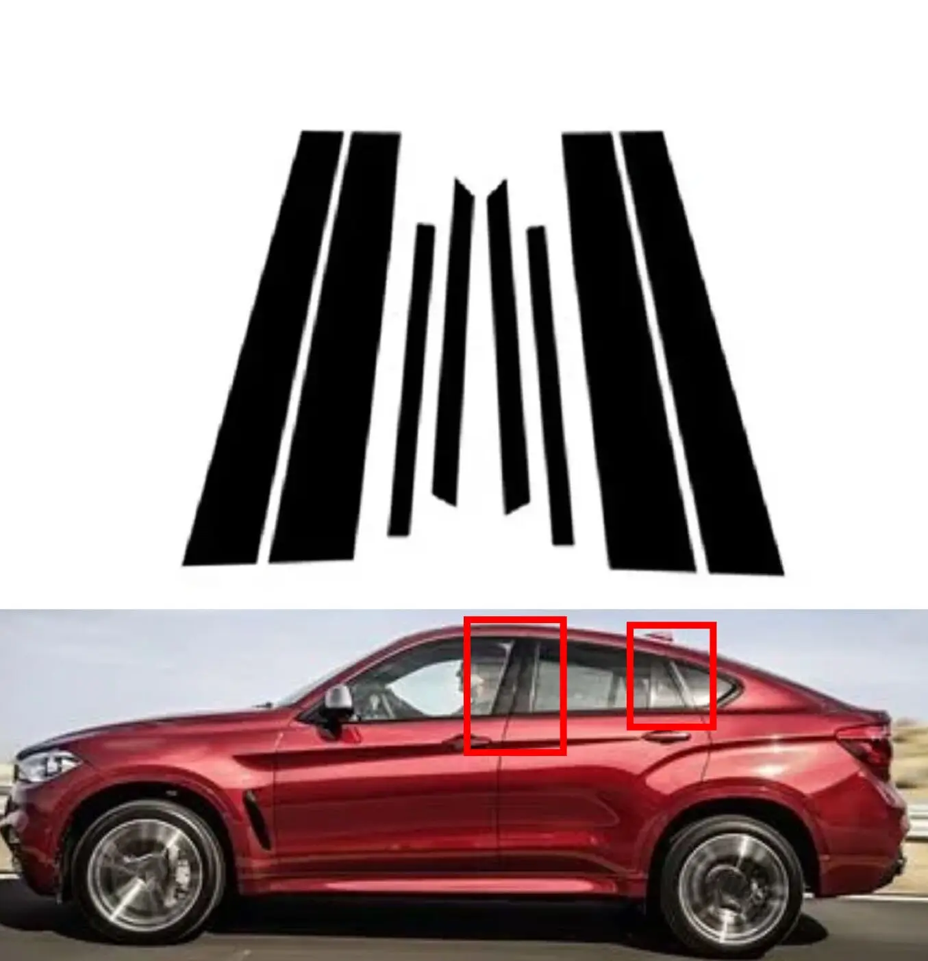 

8 шт. глянцевые черные стойки для BMW X6 F16 2015 2016-2019 2018 2017 наклейки на окно, наклейки, внешний аксессуар