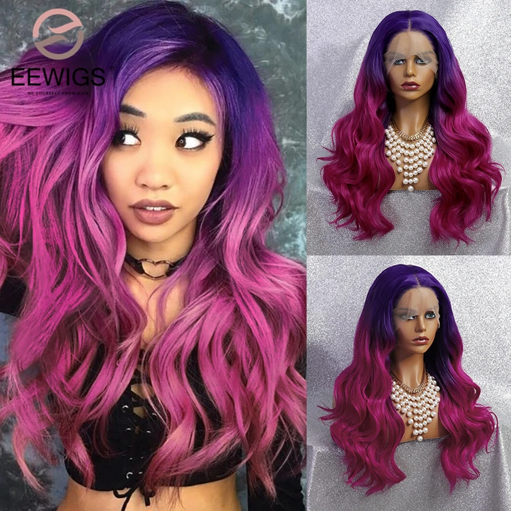 

Synthetic Lace Front Wig Ombre Purple Lace Wigs Heat Resistant Drag Queen Long Loose Wave Cosplay Wigs For Black Women