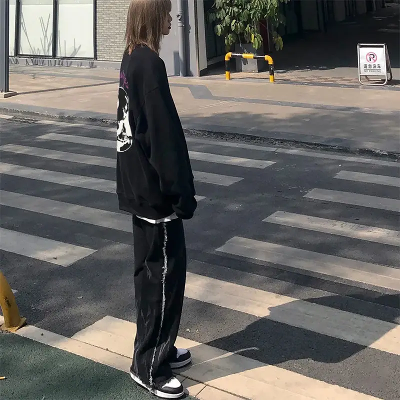 Свитшоты Harajpoo для пар уличные черные тонкие свободные пуловеры в американском