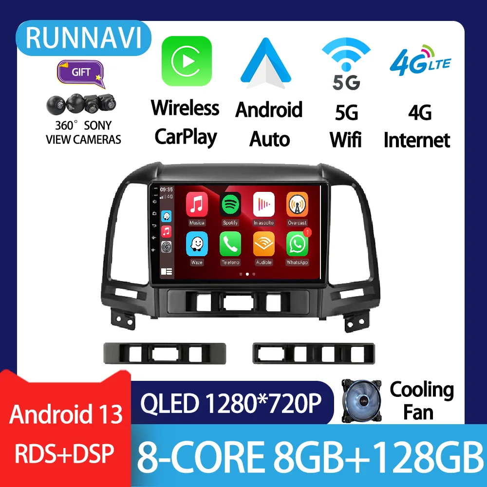 

Android 13 For Hyundai Santa Fe 2 2006-2012 Car Radio Stereo Multimedia Video Player Navigation GPS Wireless Carplay DSP AUTO