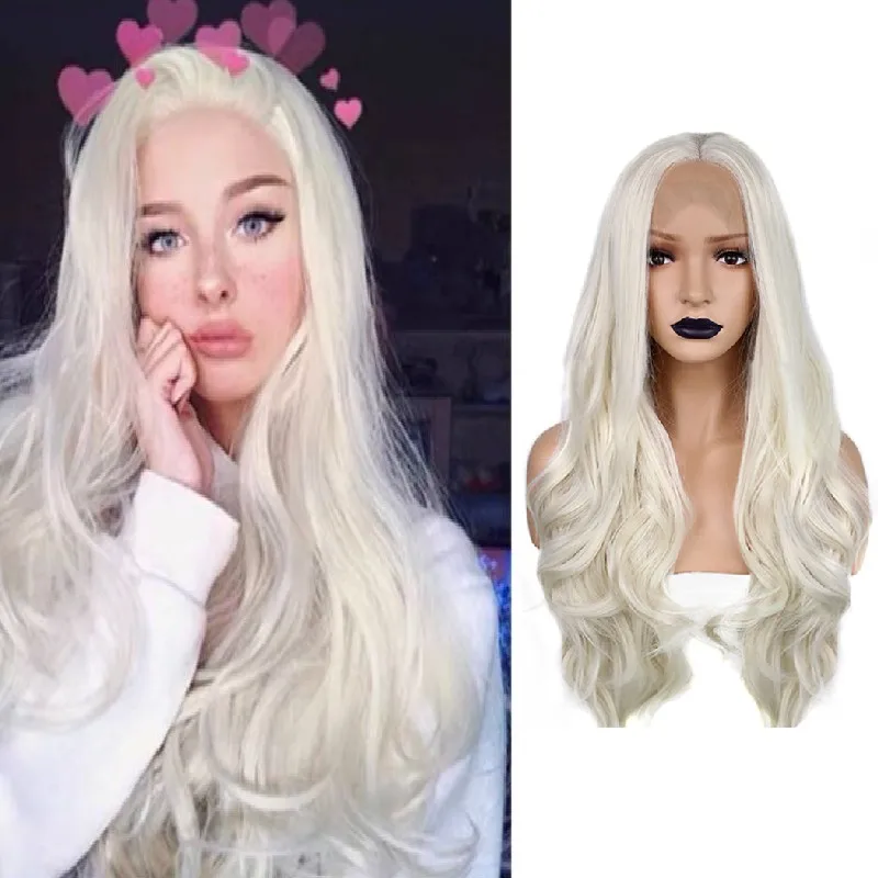 34 Inches 13*1 Middle Part Lace Front Wig Blonde Long Wig Cosplay Fiber Costume Wig High Temperature Synthetic For Girls Party