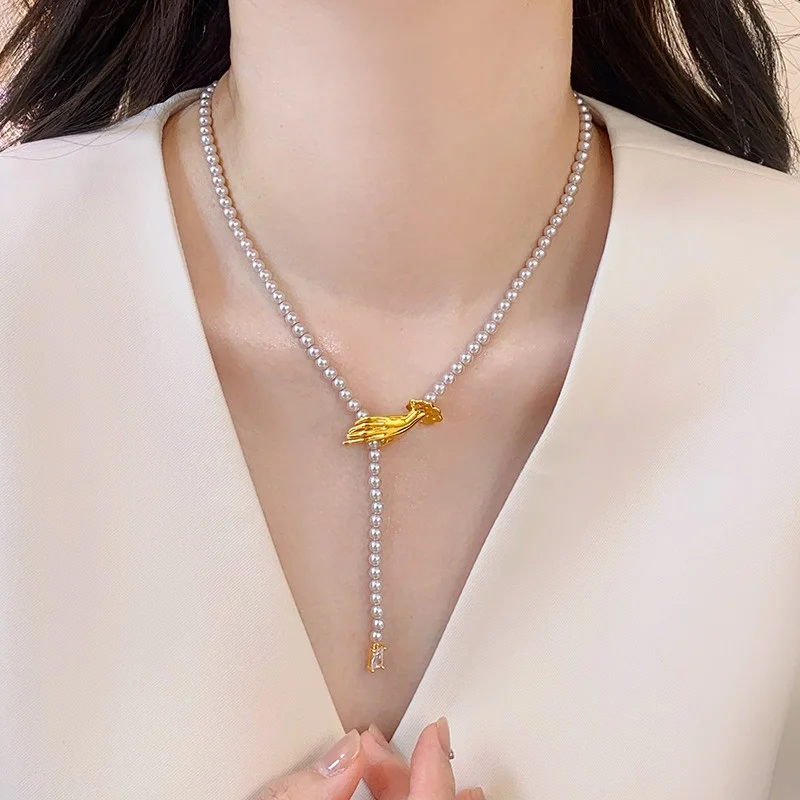 Французское легкое роскошное ручное жемчужное ожерелье для женщин новинка 2024