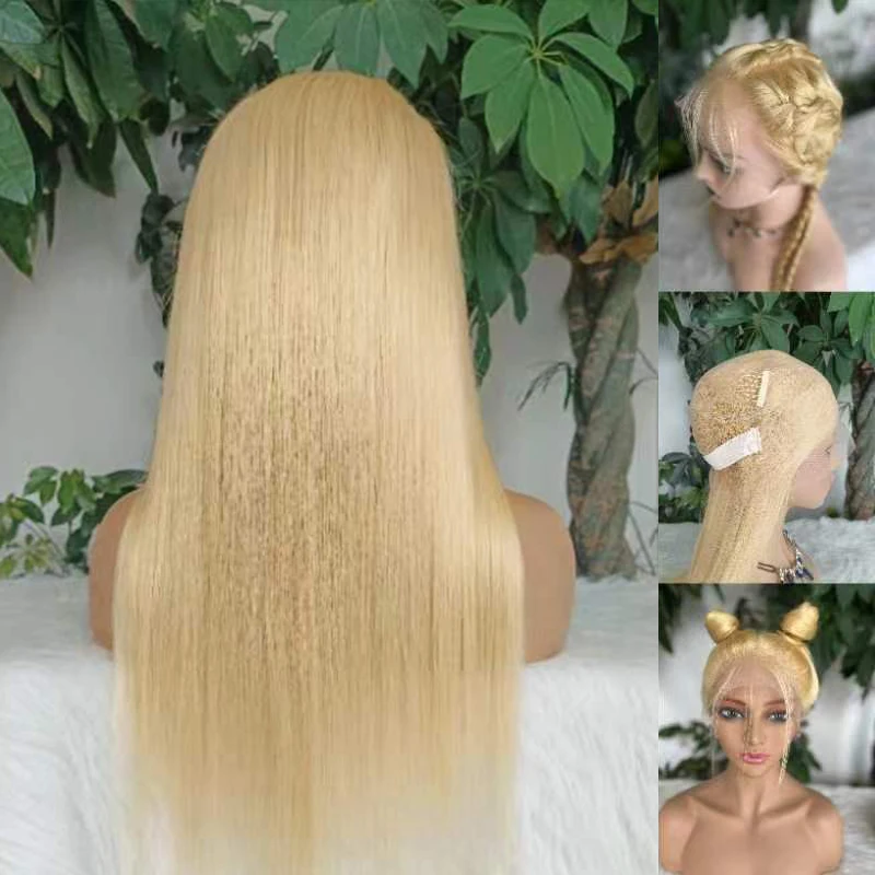 Прямой парик из натуральных индийских волос NoEnName_Null 613 блондинка 180% плотности