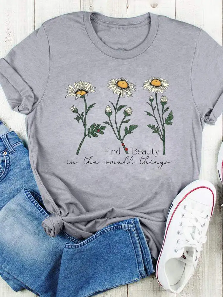 

Женская футболка с цветочным принтом, летняя повседневная футболка в стиле 90-х с мультяшным графическим принтом