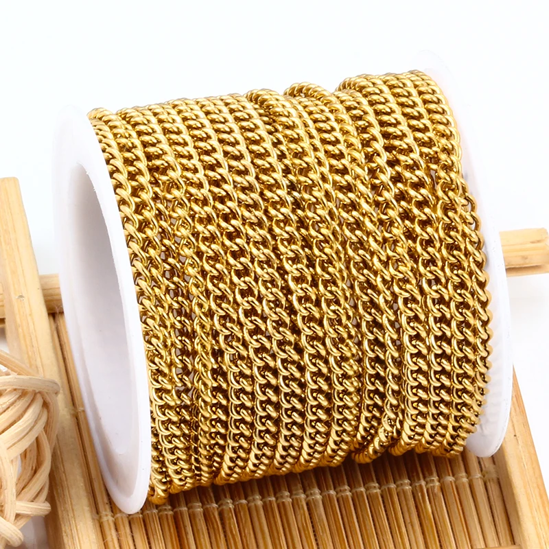 Stainless Steel Side Chains Plated 18k GoldColor Jewerly Making Supplies DIY Man Women Necklace Bracelet Fashion Cool Accessorie