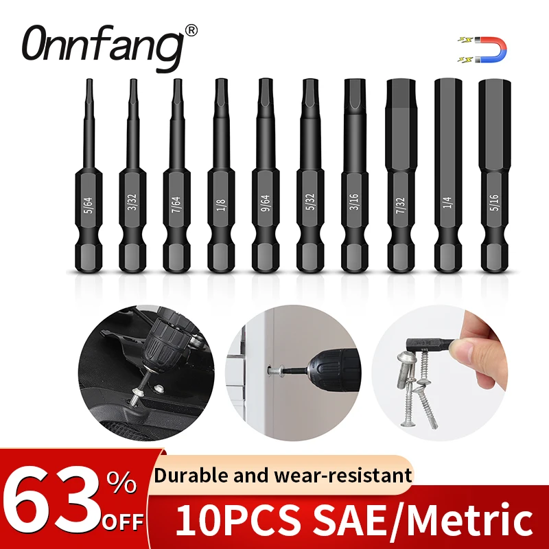 

10PCS Hex Head Allen Wrench Drill Bit Set 1/4" Diameter Quick Release Shank SAE/Metric Wrench Magnetic Screwdriver Bit Set