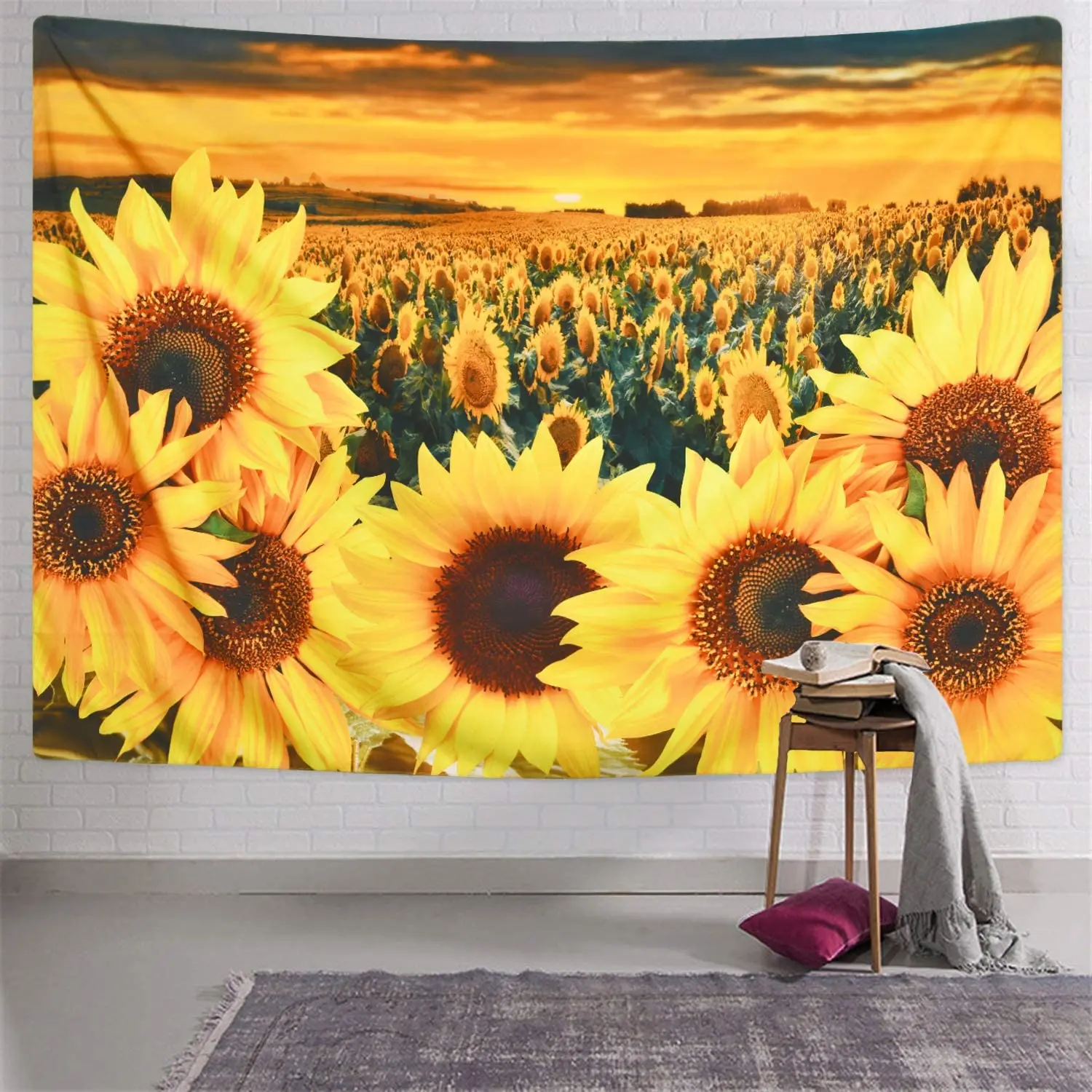 

Sunflower Tapestry Sunset Sunflower Field Tapestry Floral Plant Tapestry Yellow Flower Tapestry for Room Decoration Wall Hanging