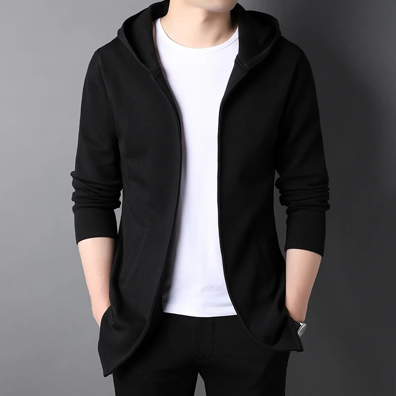 

High End New Brand Designer Casual Fashion Stand Collar Korean Style Zipper Jackets For Men Solid Color Hooded Coats Men Clothes